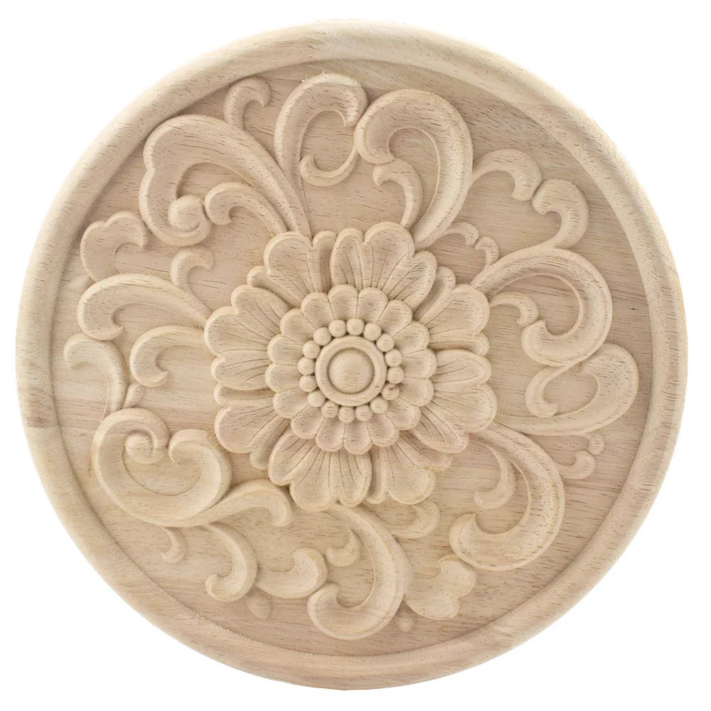 Wood Applique Wooden Furniture Decoration Wood Decal Unpainted Onlay Flower Wooden Walls Home Decoration Window Decoration
