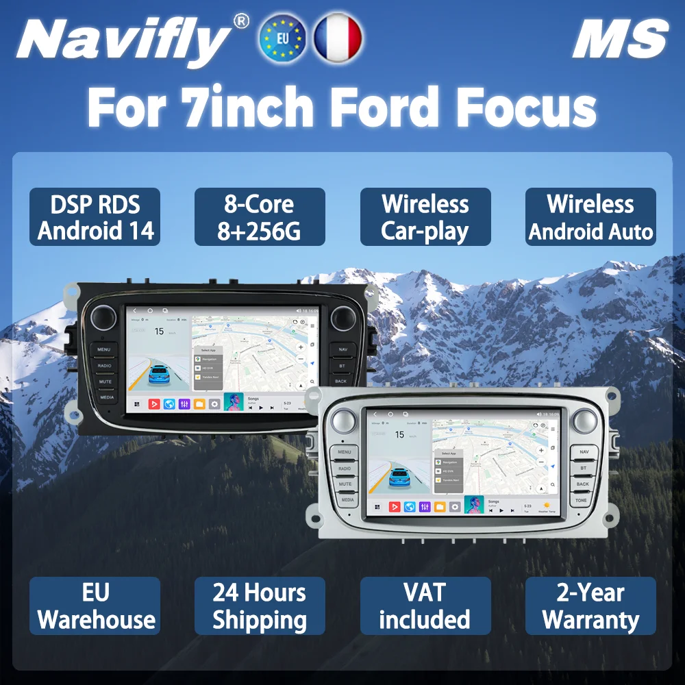 Navifly autoradio sans fil CarPlay Android Auto pour Ford Focus s-max Mondeo Galaxy c-max Kuga Autoradio unité principale de Navigation GPS