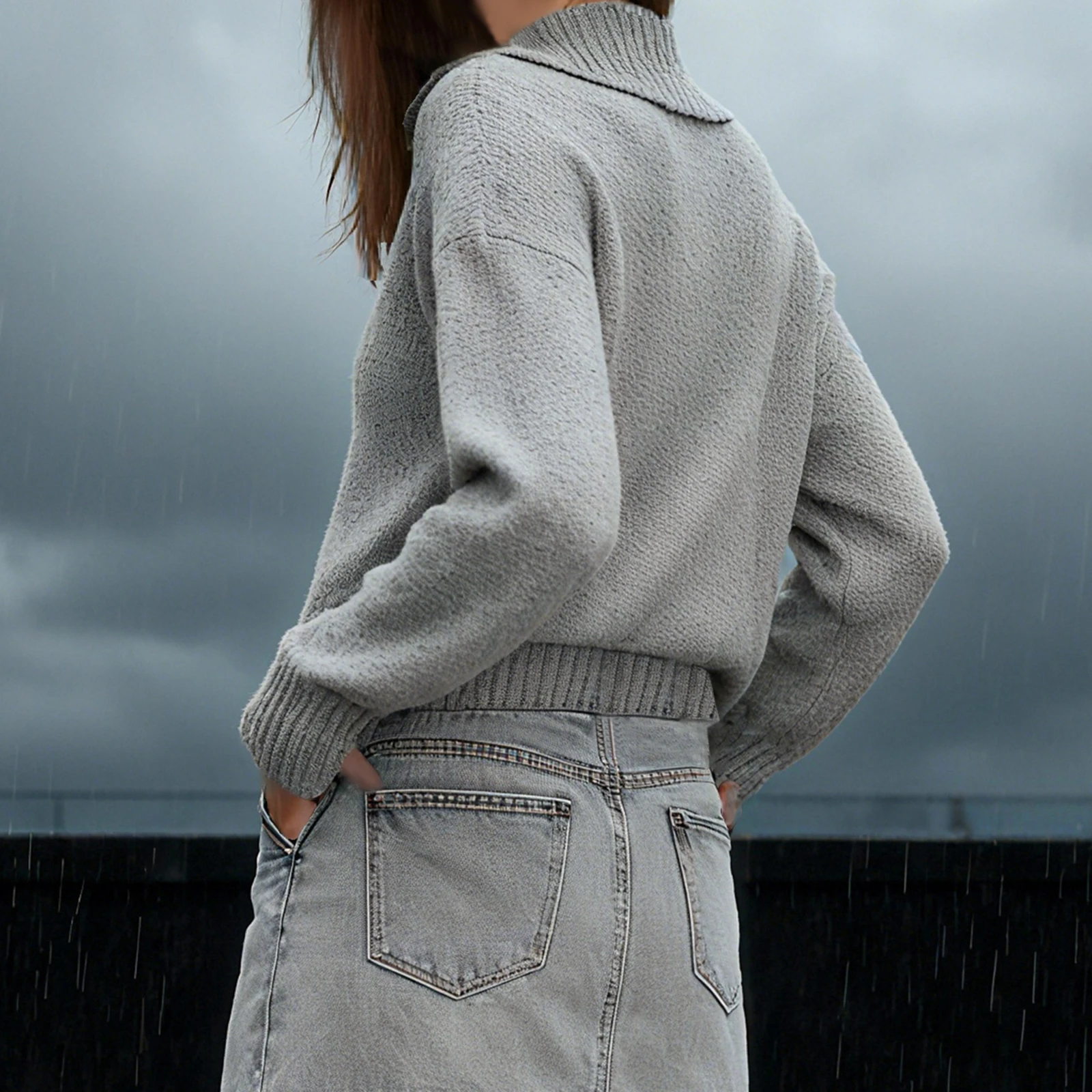 เสื้อสเวตเตอร์ถักคอปกพับได้สำหรับผู้หญิง สีพื้น แขนยาว ติดกระดุม ปกเสื้อแบบลาペル เหมาะสำหรับใส่ในฤดูใบไม้ร่วง ใส่ทำงานประจำวัน
