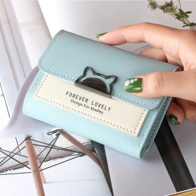 

Cute Cat Ear Wallet for Women - Mini Coin Purse with Metal Buckle, Portable Crossbody Bag Charm Accessory 지갑