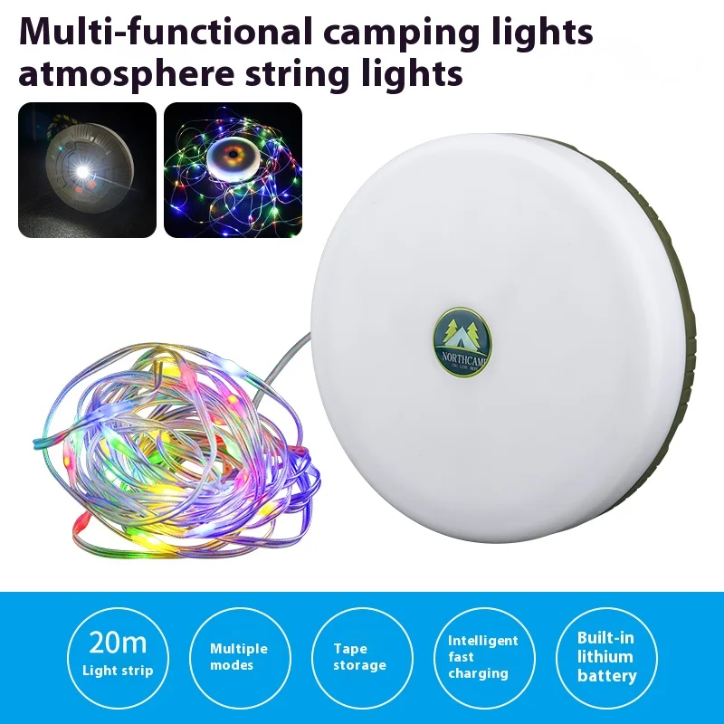 LED Camping Lamp Strip 20M Length Portable Light Belt Lanterns Rechargeable Outdoor Waterproof Tent Decor Storage Lights String