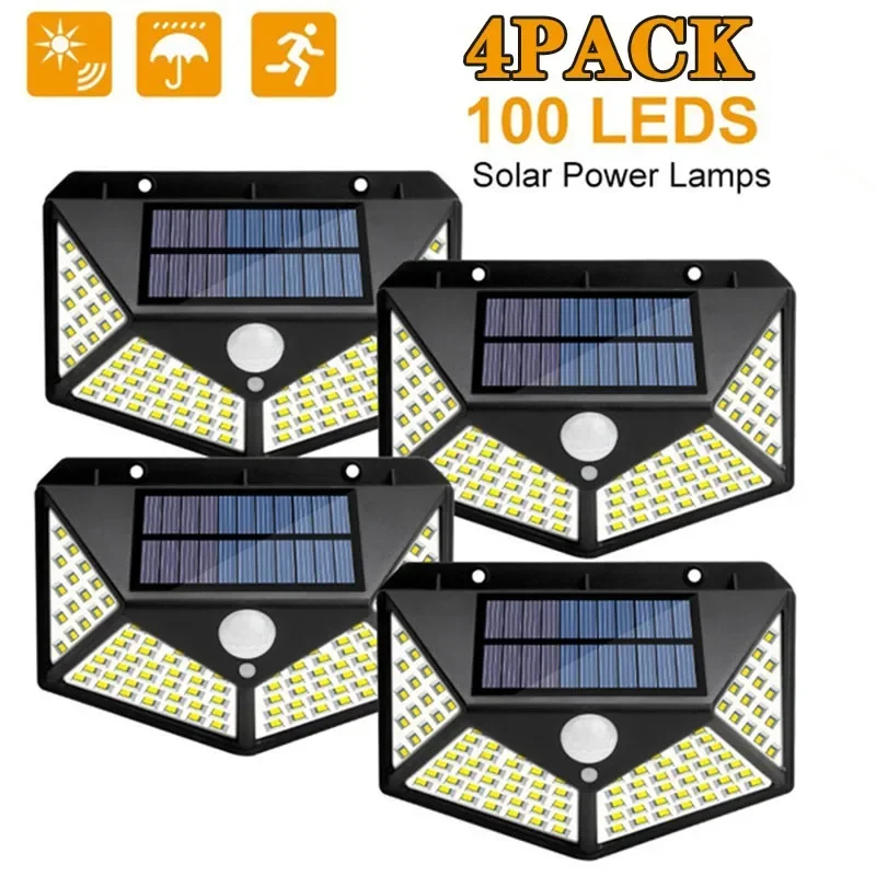 1/2/4Pcs 100 Led Solar Wandlampen Outdoor Solar Lamp Pir Motion Sensor Zonne-energie Zonlicht straat Licht Voor Tuin Licht