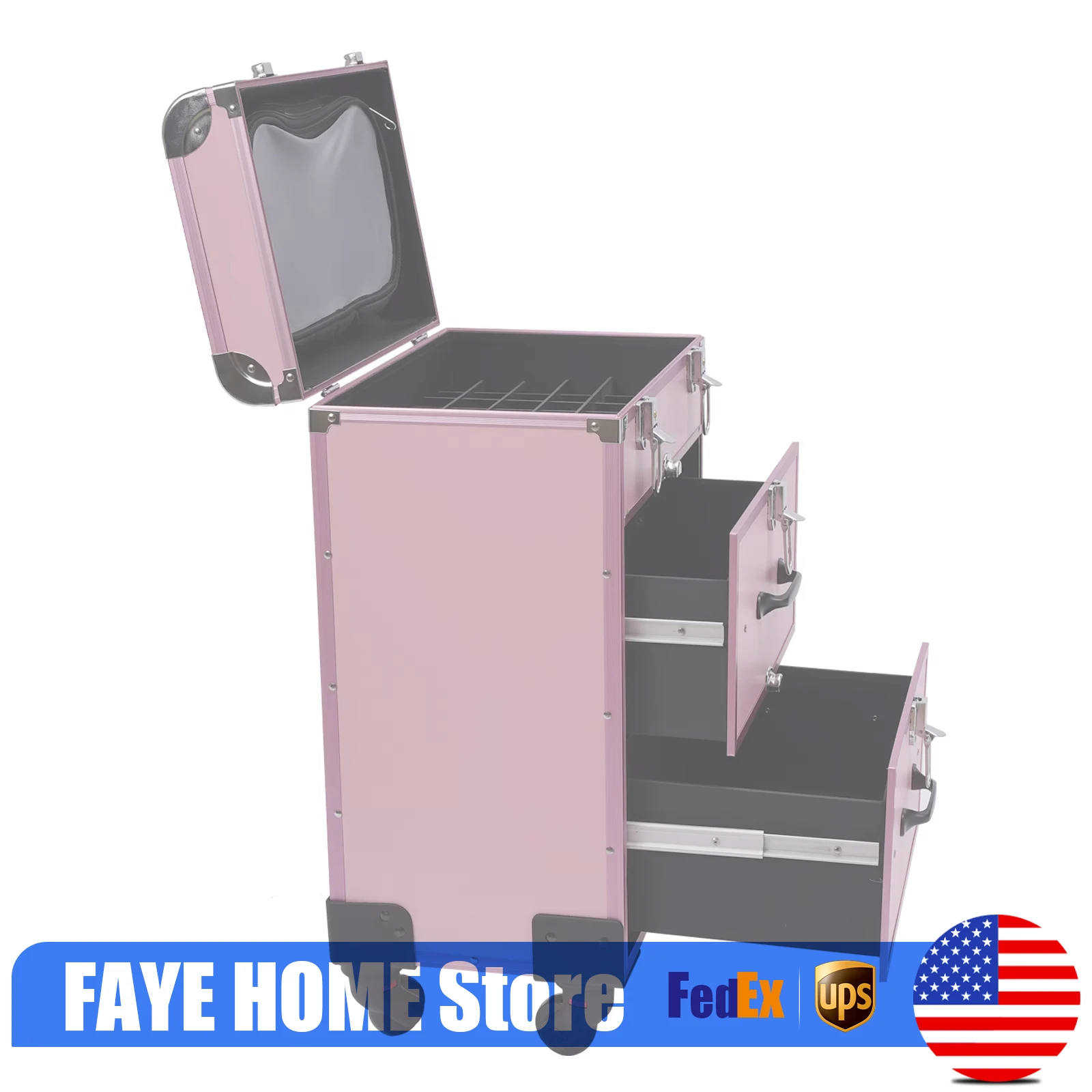 

Rolling Makeup Train Case with Drawers Professional Cosmetics Storage Organizer