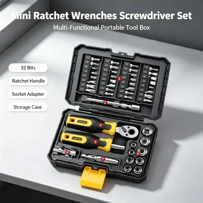 Mini Ratchets Wrenches Screwdrivers Set Multi Functional Portable Plum Shaped Rice Word Ratchet Screwdriver Box Tool
