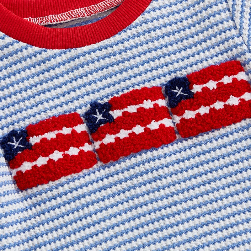 Mono patriótico para bebés, pelele informal de manga corta con estampado de rayas y bordado de bandera para recién nacidos, ropa bonita