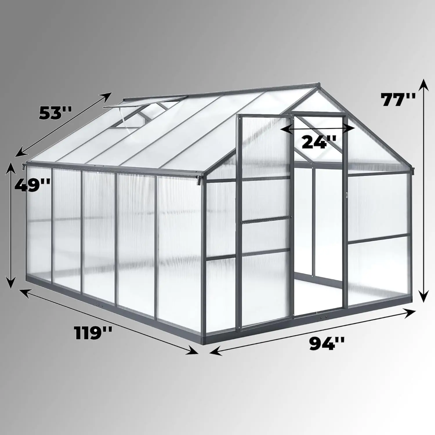 8 x 10 FT Greenhouse for Outdoors, Polycarbonate Garden Backyard Greenhouse with Adjustable Roof Vent, Aluminum Large Walk-in