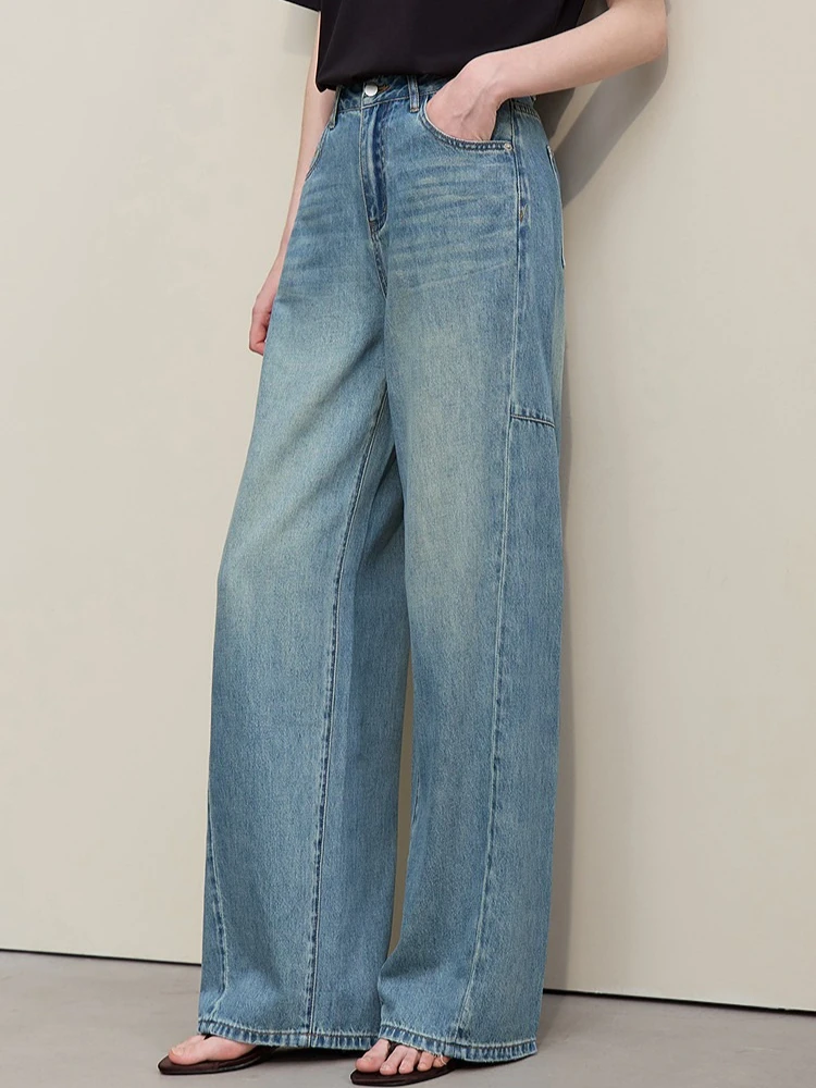 

Amii Women's Jeans 2026 Summer New Pocket Embroidery Loose Fit Wide Leg Denim Pants Casual Versatile Vintage Clothing 12652070
