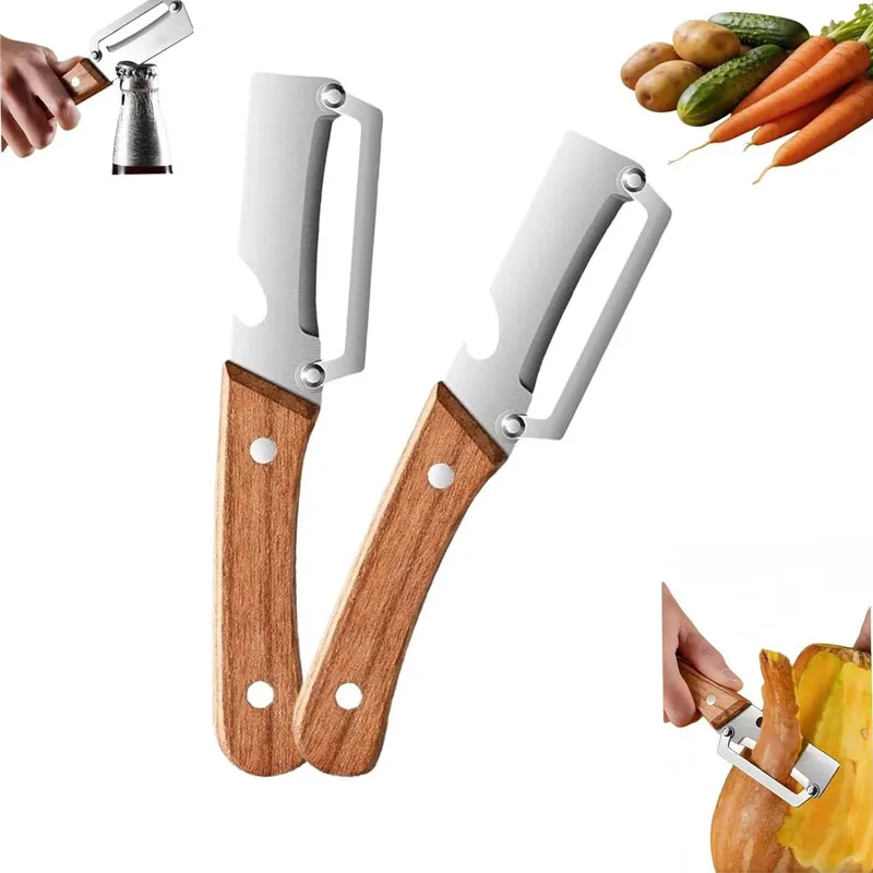 1PC 3 In 1 Wooden Handle Scallion Shredder Peeler Slicer Julienne Tool For Kitchen Family Restaurant Prep Fruit Vegetable