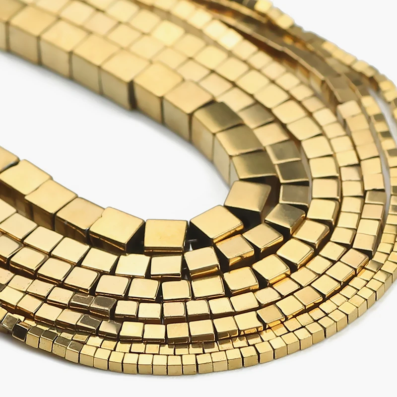 Quadratische Form Naturstein Echtgold Überzogene Hämatit Spacer Lose Perlen 1-4MM Für Schmuck Machen Diy Halskette armbänder