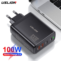 USLION EU US KR Plug GaN Pro 100W Charger Quick Charge 3.0 Type C PD USB Charger for iPhone 14 Xiaomi Laptop Tablet Fast Charger
