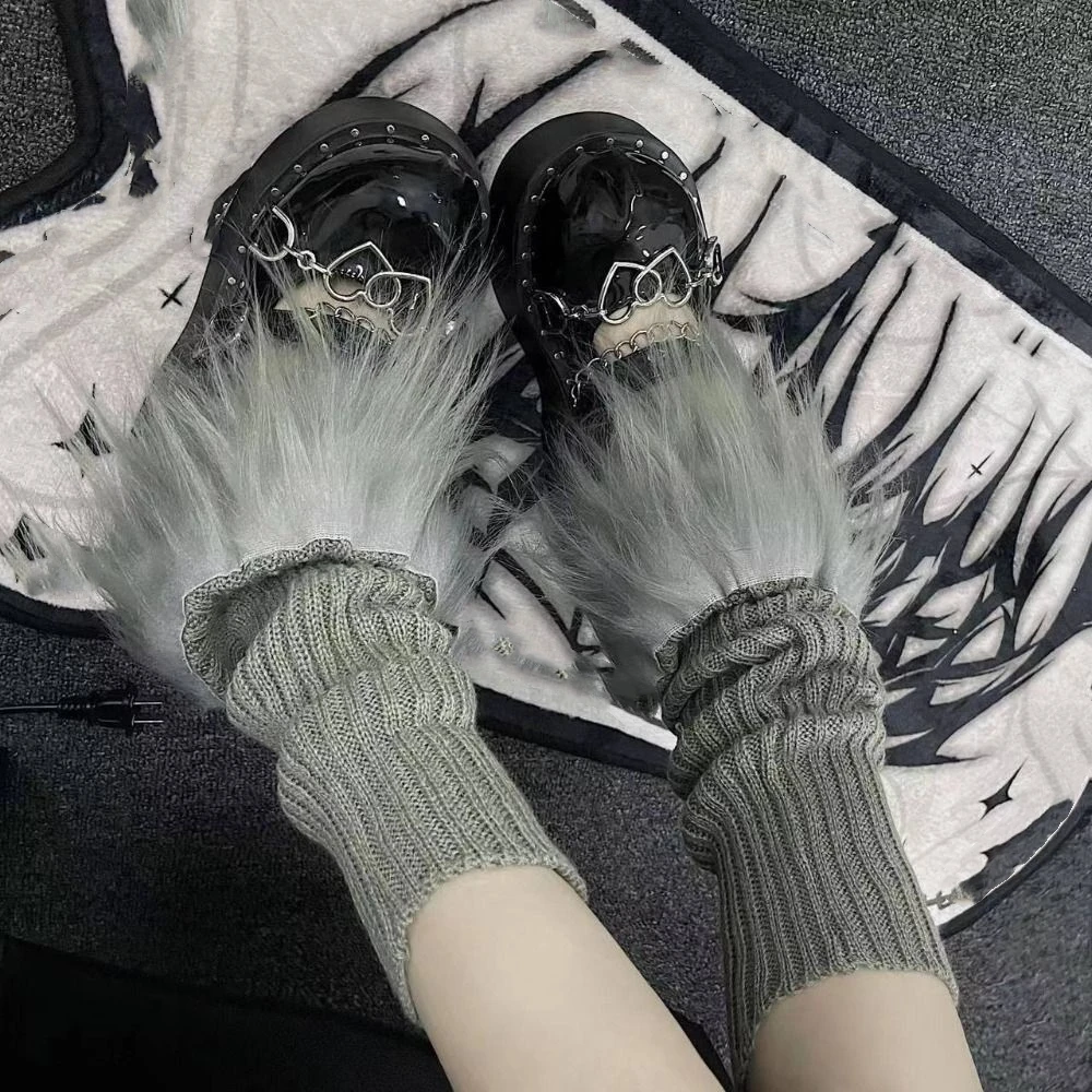 

Elastic Lolita Plush Leg Warmers Solid Color Patchwork Leg Cover Y2K Pile Up Socks Hosiery Stockings Women Female