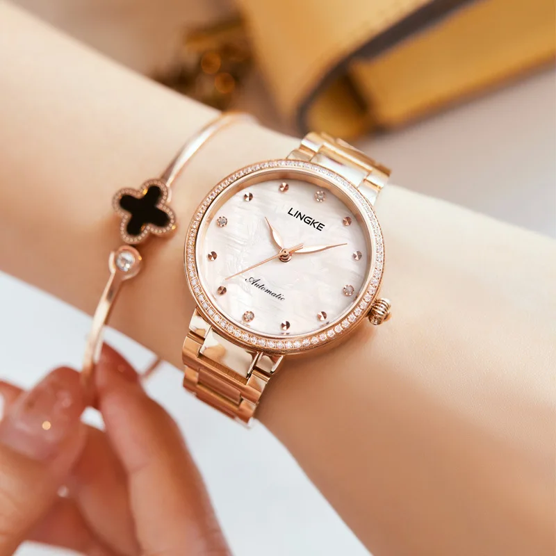LINGKE Brand Ladies Fashion Watch Luxury Casual Waterproof Luminous Automatic Mechanical Watches for Women Clock Reloj Mujer