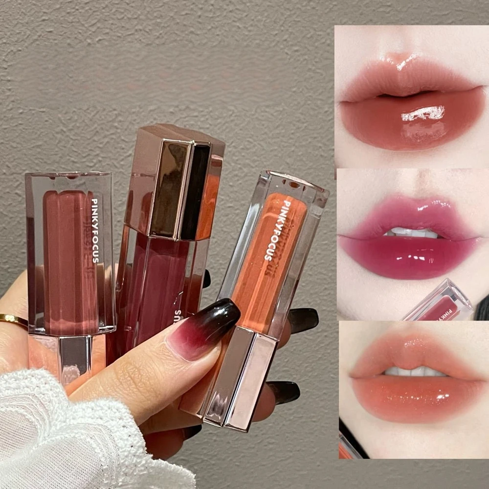 Błyszczyk do ust Ice Transparent Brown, nawilżający, błyszczący, płynny szminka, efekt wody, szklany efekt lustra, długotrwały, upiększający usta.