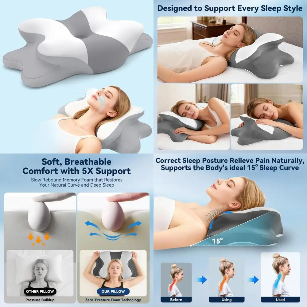 

Ergonomic Cervical and Shoulder Support Pillow for Side Sleepers, Memory Foam for Deep Sleep and Back Pain Relief, Ideal for Sno