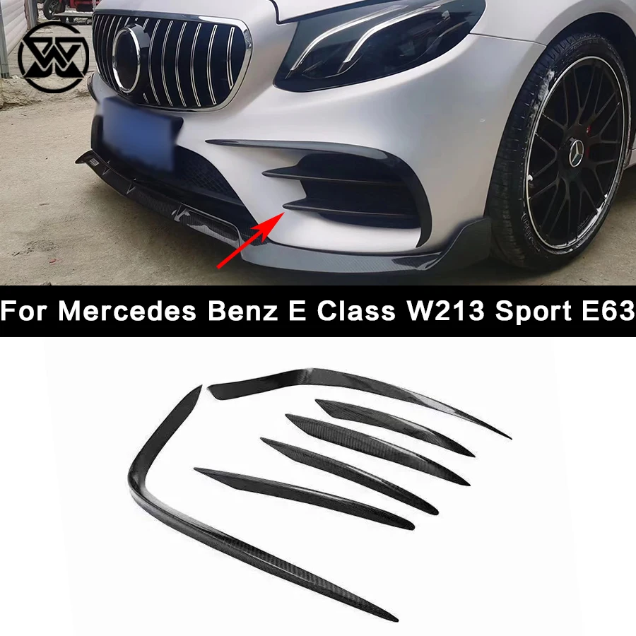 For Mercedes Benz E Class W213 Sport E63 2016-2019 Carbon Fiber Front Bumper Air Vent Cover Side Fins Winglet Canard Splitter