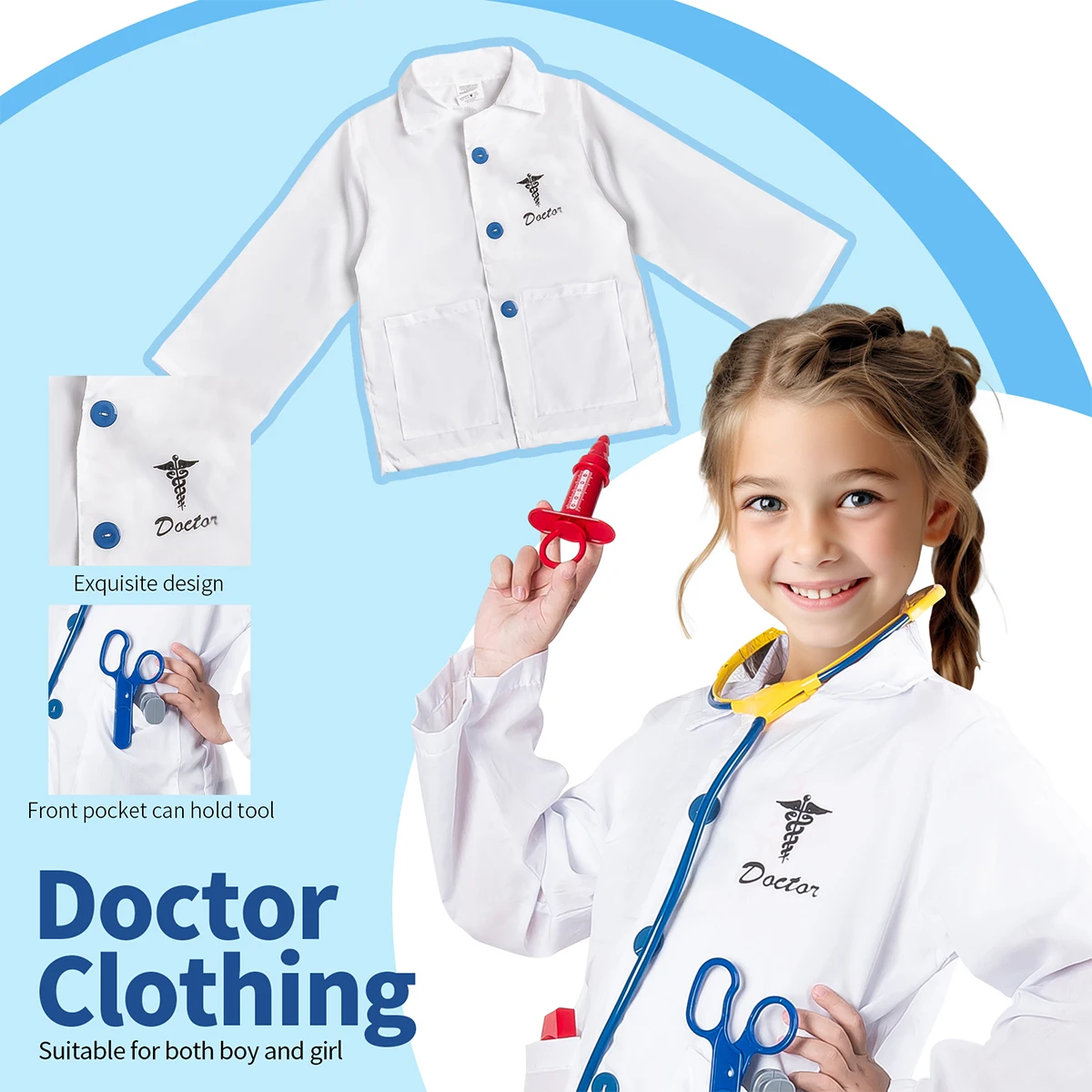 مجموعة لعب الأدوار في طبيب الأطفال، معطف أبيض، أدوات طبية، مجموعة كاملة من اللعب المنزلي، ألعاب تجربة احترافية