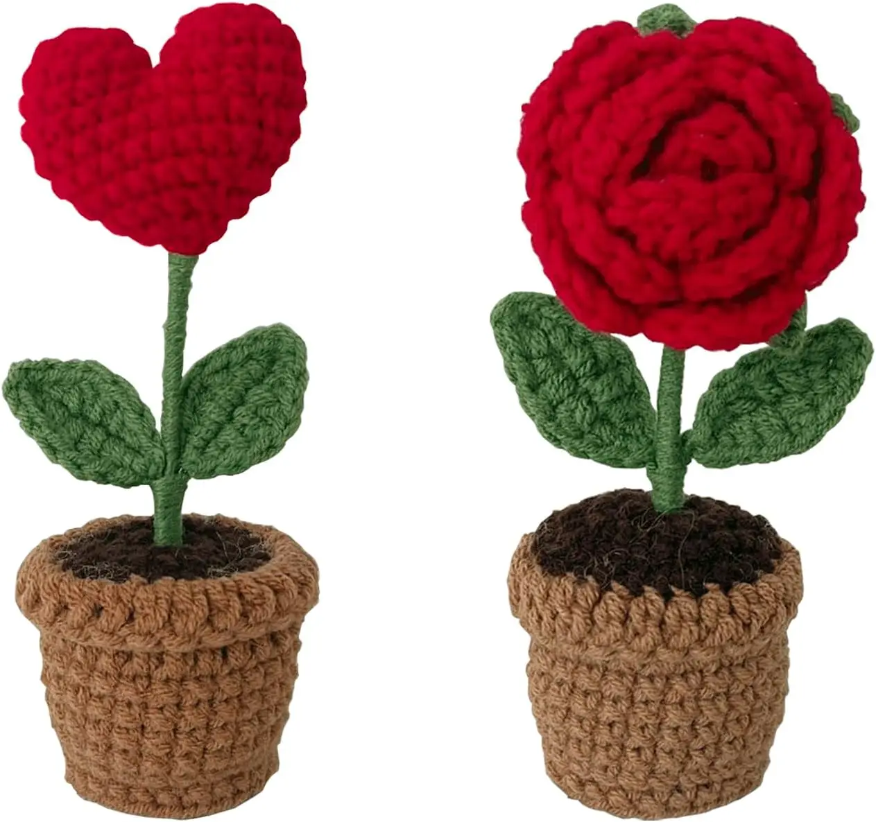 2PCS Crochet Flowers Bouquet,Knitting Crochet Forget Me Not Flower Potted Plants,Handmade Kintting Flowers for Gift Office Desk 