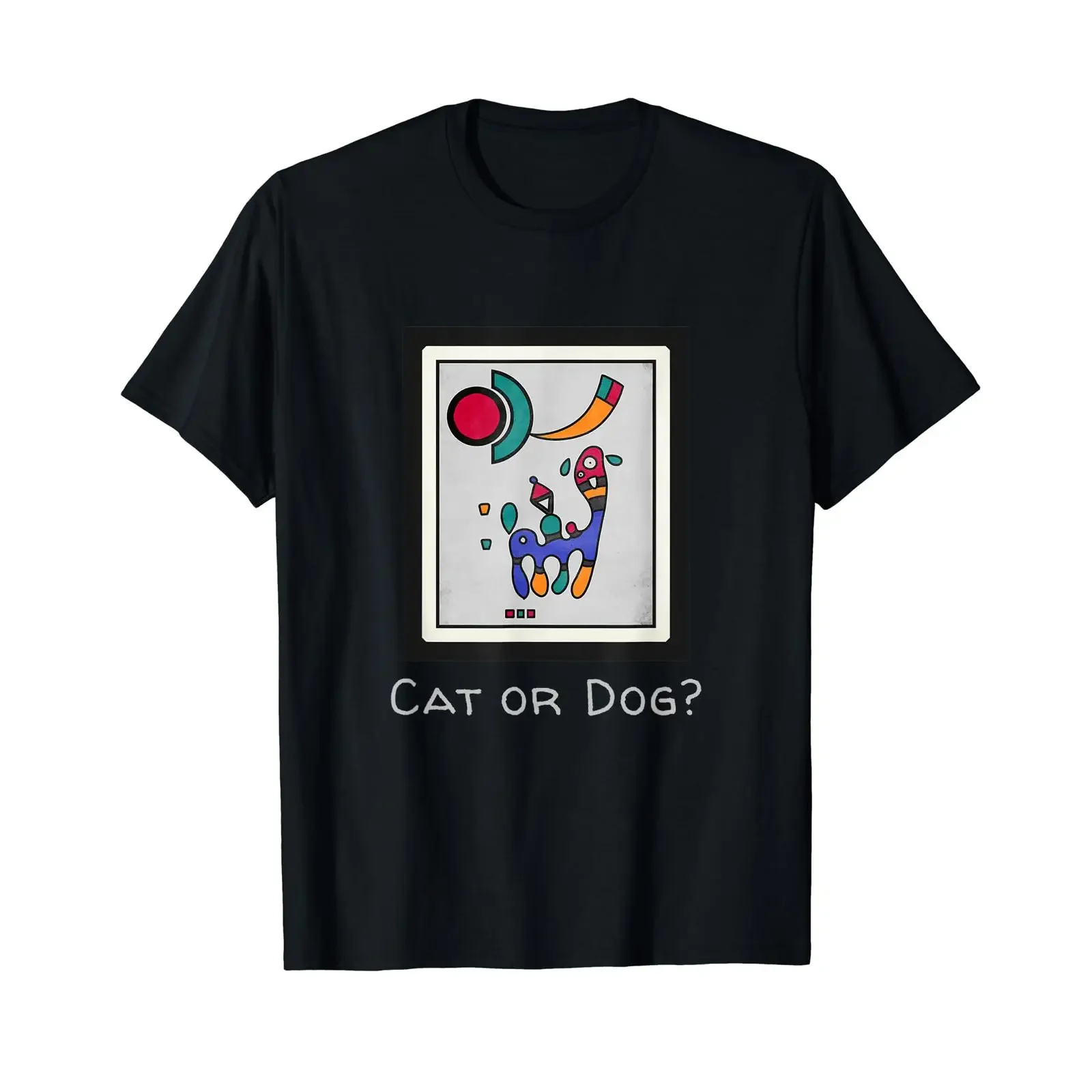 Cat Art Dog Modern Cubism Mondrians Neoplasticism Painting T Shirt black vintage Washed Stretched Soft Unisex streetwear