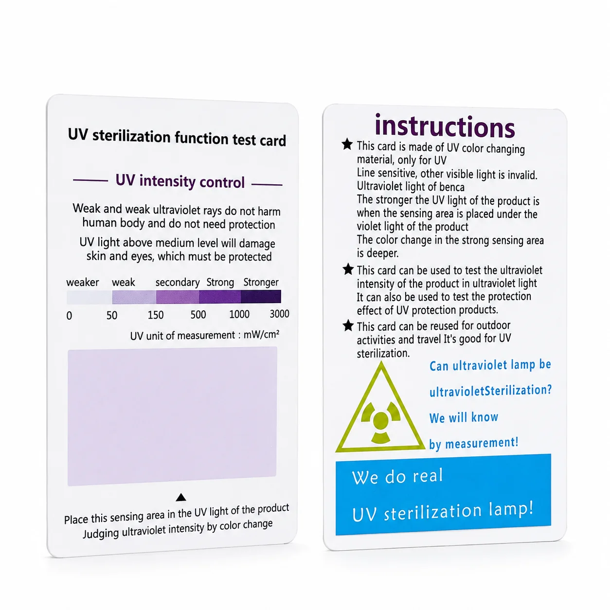 3-Pack UV Test Cards with UVB/UVC Detection Stickers, Reusable PVC Cards for UV Lamp Testing and Radiation Monitoring