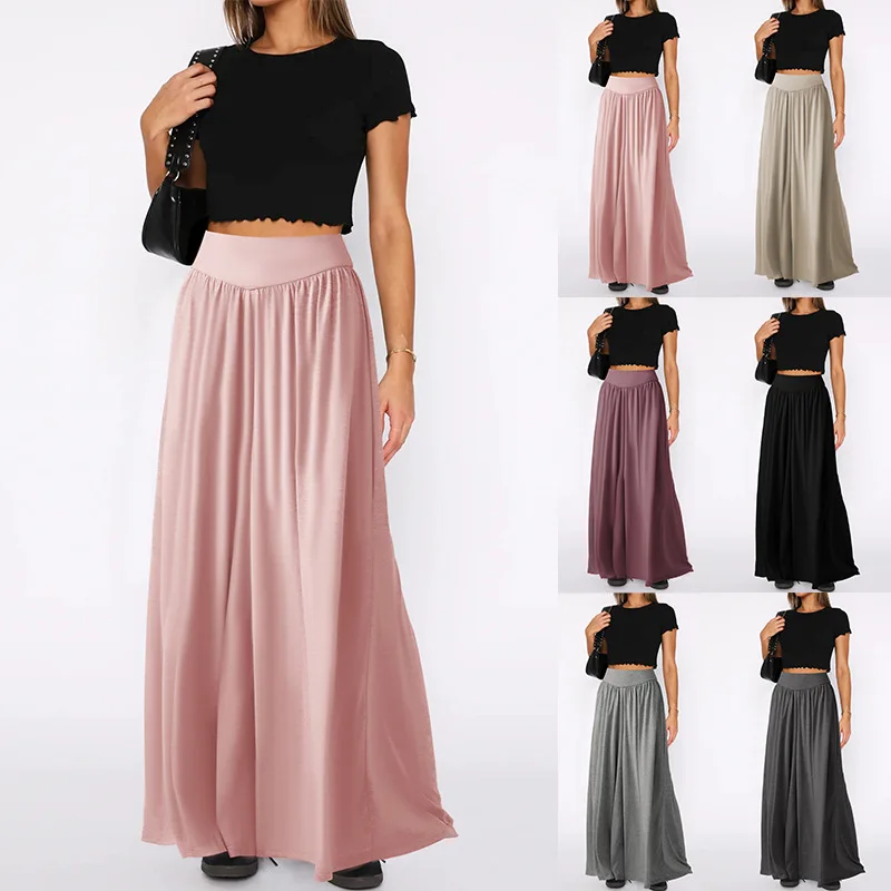Frauen Sommer Chiffon Midi Breite Bein Hose Frühling Rock Rüschen Vintage Große Große Plus Größen Casual Elegante Party Lose Röcke