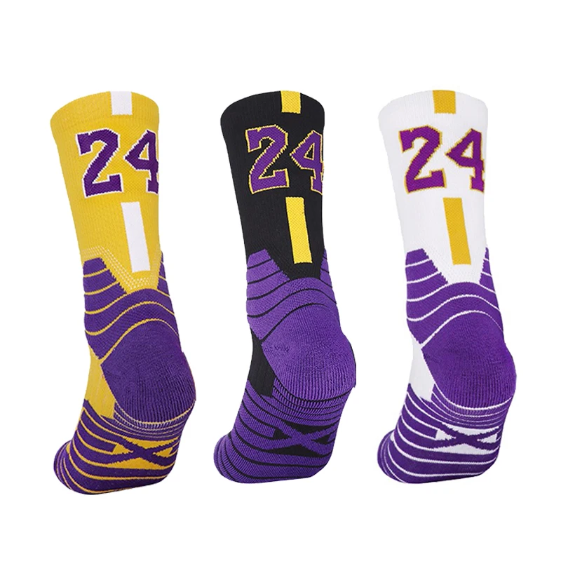 3 Pairs Basketball socks with numerical numbers, star numbers, sports socks, elite training socks,  NO.24