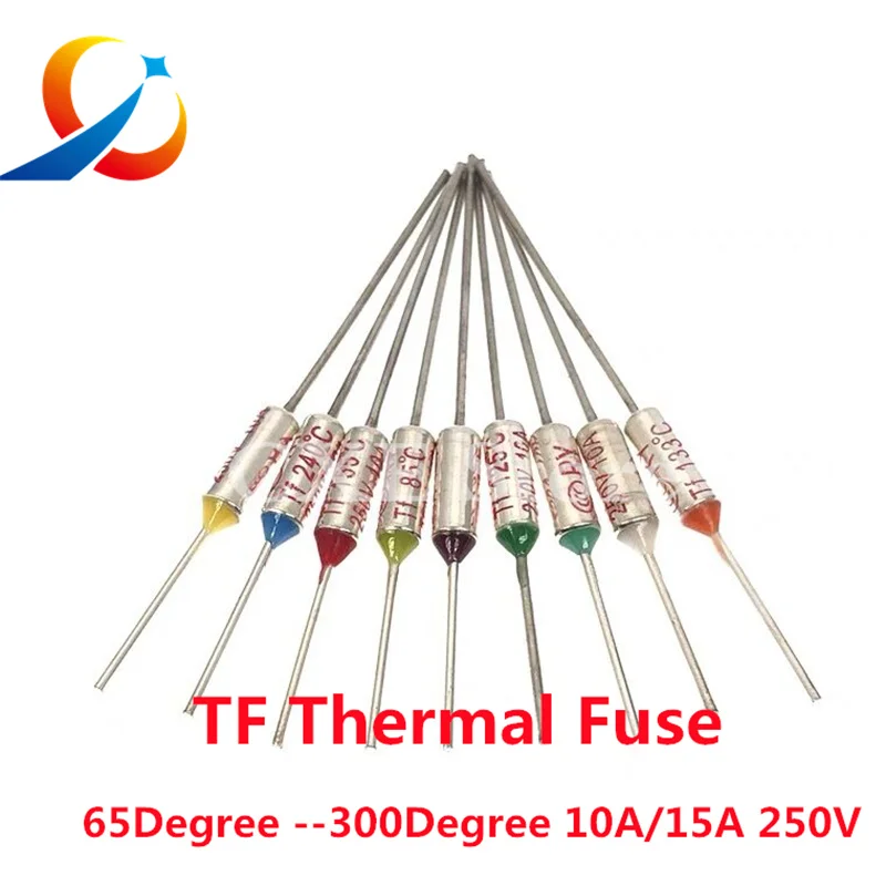 10PCS TF Thermal Fuse RY 10A 15A 250V Temperature Control Thermostat Switch 120 121 142 155 165 172 216 220 240 280 ℃ Degree