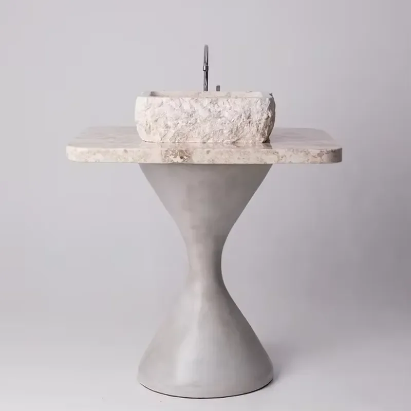 Natural marble washbasin, bathroom hammer edge sink, limestone used for home decoration