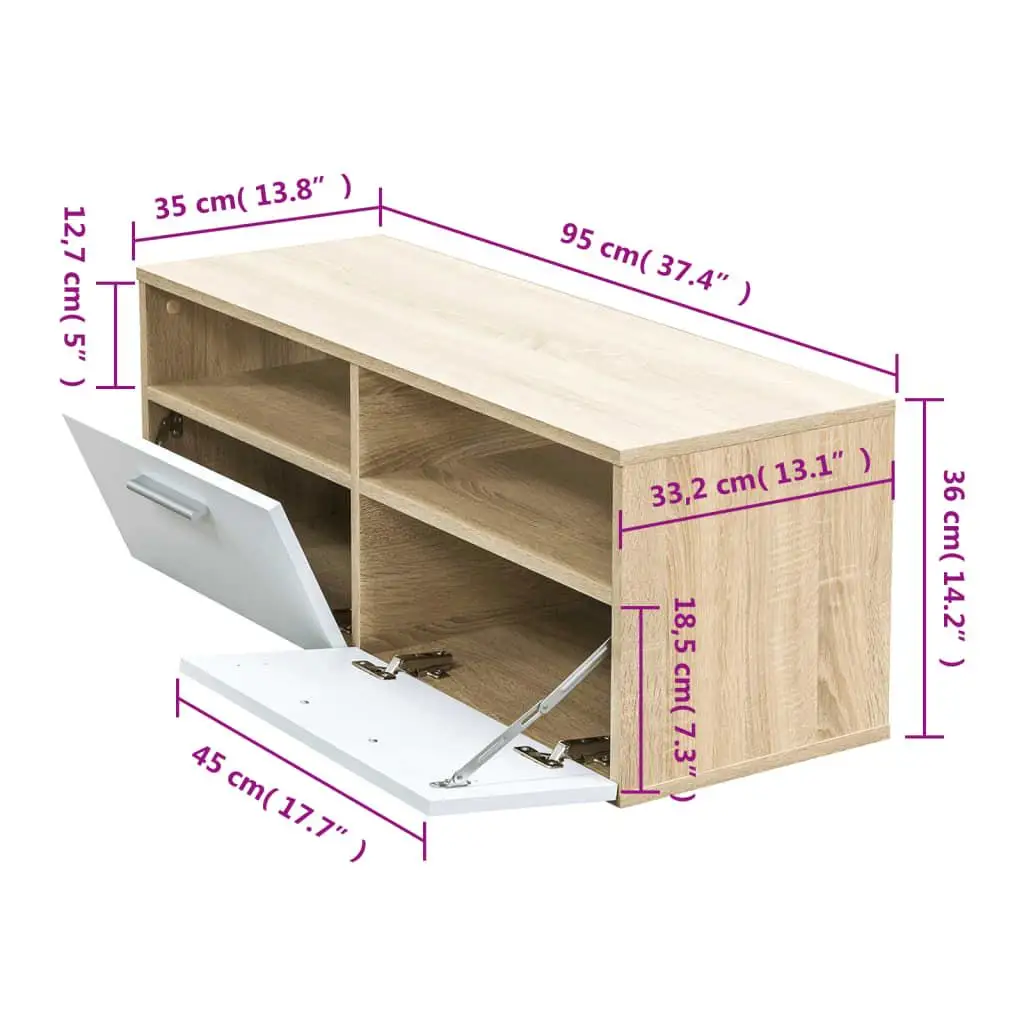 Meuble TV moderne en chêne et blanc, meuble de salon, 4,000 bois, 37.4 en effet x 13.8 en effet x 14.2 en