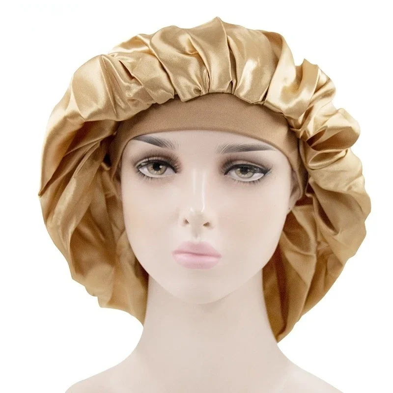 New Long Satin Bonnet Sleep Cap with high elastic hair band Night Cap Hair Care Bonnet Nightcap for Women Men chemo Caps