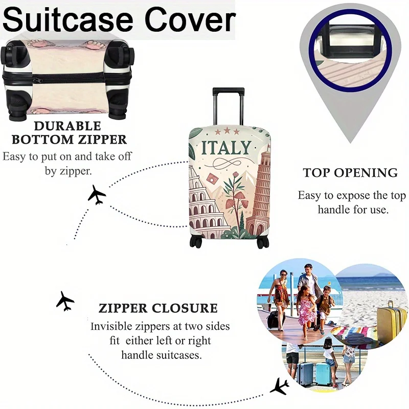 Pokrowiec na walizkę z motywem Włoch, biały ochraniacz na bagaż z Kołoseum, wieżą giętą w Pizie i wulkanem, wytrzymały poliester