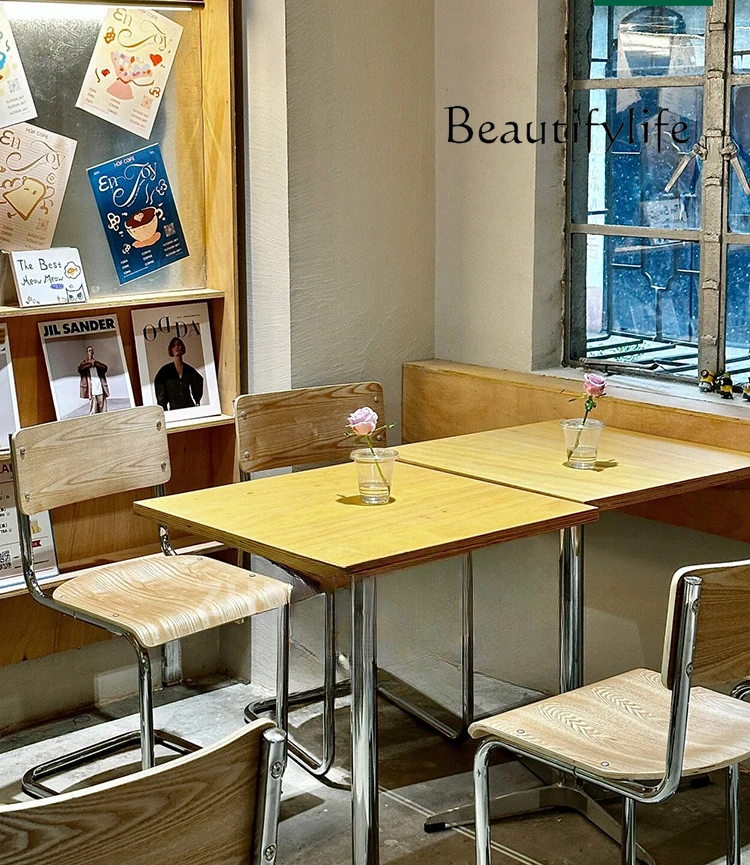 

ins wind baking dessert shop square table commercial milk tea cafe stainless steel chair medium antique coffee table