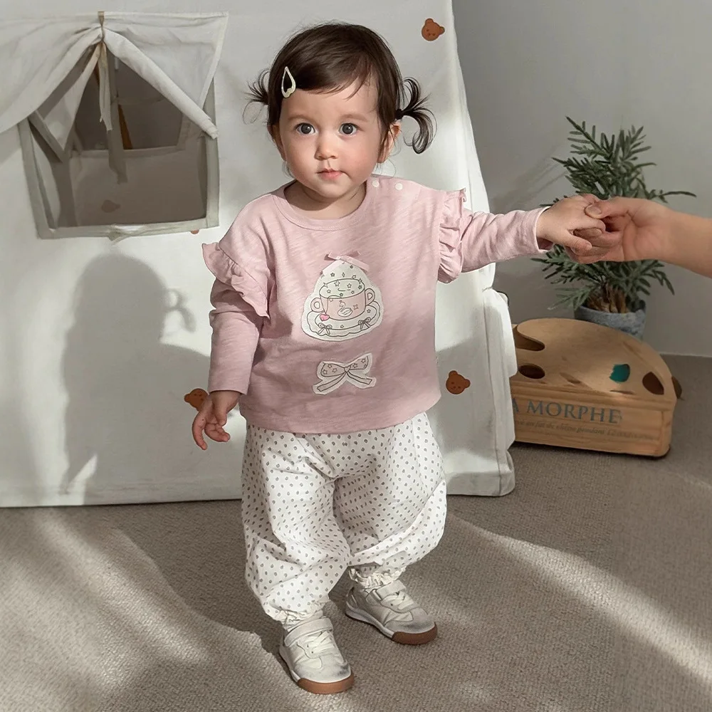 Girls' Floral Casual Pants 2025 New Autumn Style Baby Stylish Contrasting Cotton Pants Children's Retro Autumn Pants