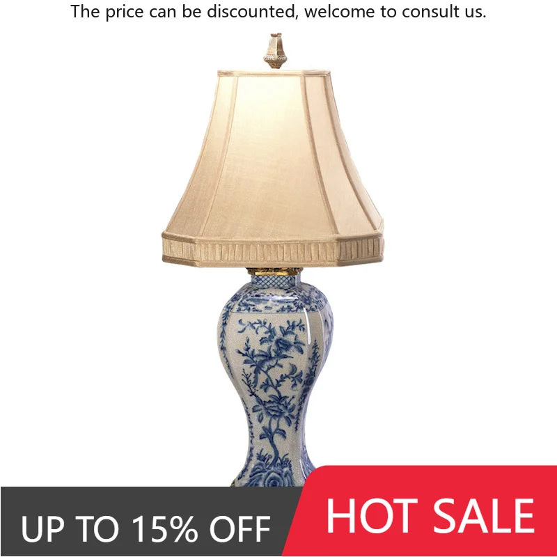 

European Luxury Table Lamp Bronze Porcelain Table Decoration Lighting Retro Green Cracked Tall Table Lamp