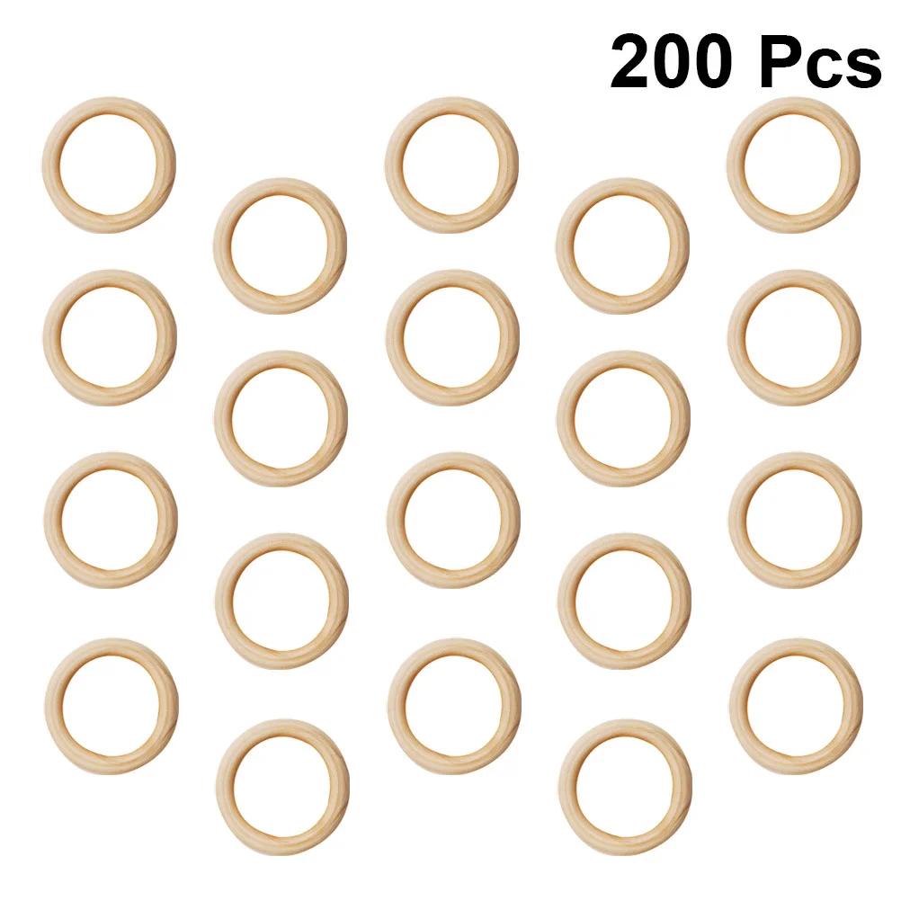 200PCS 15mm Wood Ring DIY Craft Natrual Buckle Ring Wooden Pendant Unfinished Circle DIY Keyring Accessories for Handbag