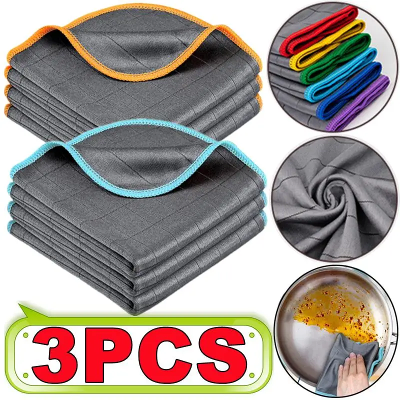 3PCS Carbon Microfiber Cleaning Cloth Lint Free Reusable Kitchen Dish Cloth Glass Window Polishing Streak Free Miracle Clean Rag