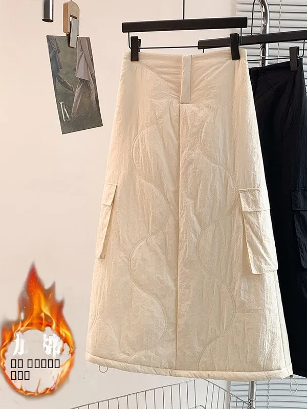 

Korean Artistic Women's down Cotton f Skirt Thi Warm Winter New Sle High Waist Straight Tube Long Skirt