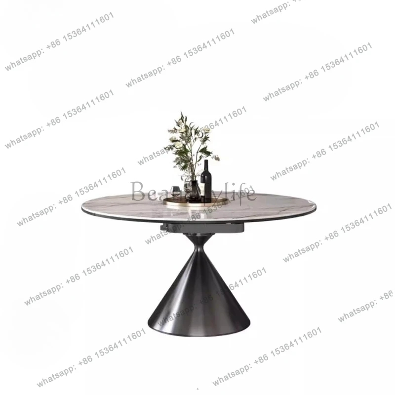 

Marble retractable round dining table household modern simple light luxury natural microcrystalline stone dining table