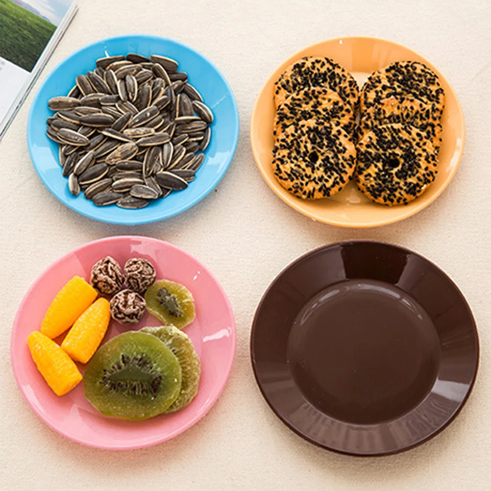 

5 Pcs 13CM Round Flat Plates Plastic Dessert Appetizer Plates Snack Fruit Candy Nut Trays (Random Color)