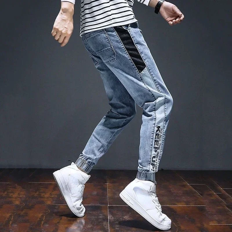 

Male Cowboy Pants Stretch Trousers Graphic Elastic Jeans for Men Harem Black 2024 Korean Autumn Xs Trend Summer Classic Loose