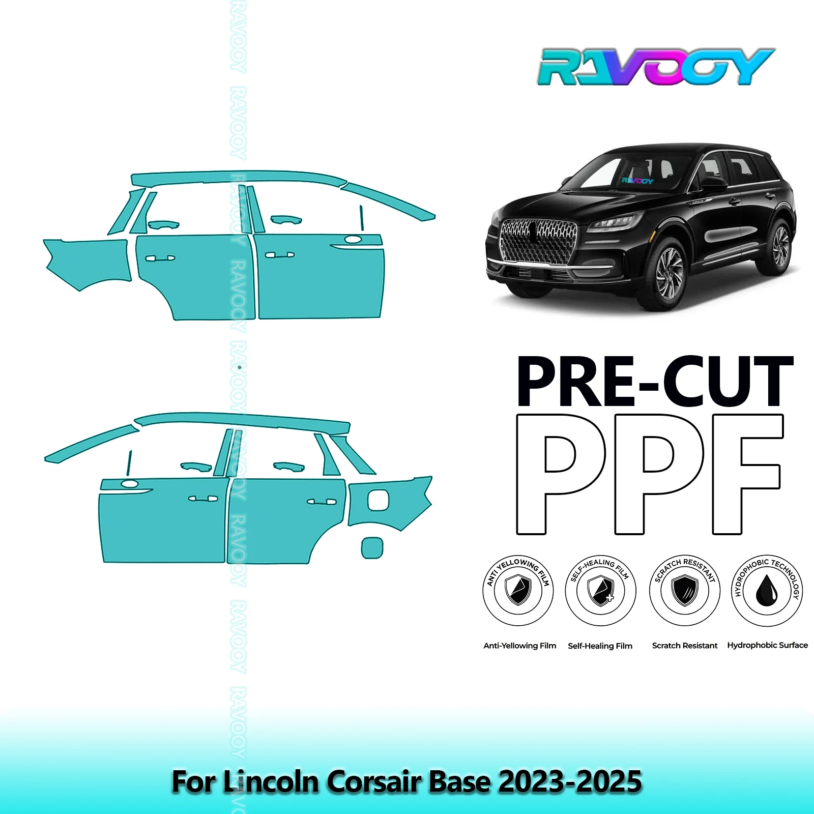 

For Lincoln Corsair Base 2023-2025 8.5mil Clear Matte Pre-Cut PPF Door & A/B Pillar Kit TPU Paint Protection Film Set