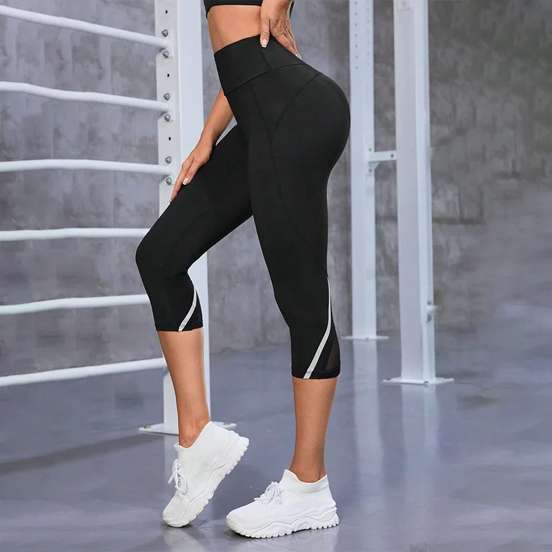 Mesh High Waist Yoga Pants Capri Leggings for Women Tummy Control Workout Capri Leggings for Women