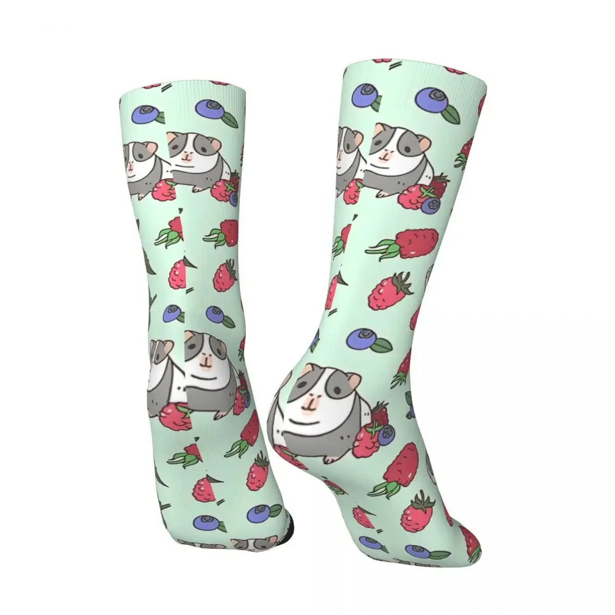 Retro Gray Guinea Pig, Raspberries And Blueberries Pattern In Mint Background Men's compression Socks Unisex Street Style