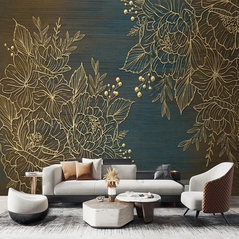 Custom Size Home Decor Photo Mural Nordic Abstract Line Plants Flowers 3D Stereo Relief Background Wallpaper Papel De Pared