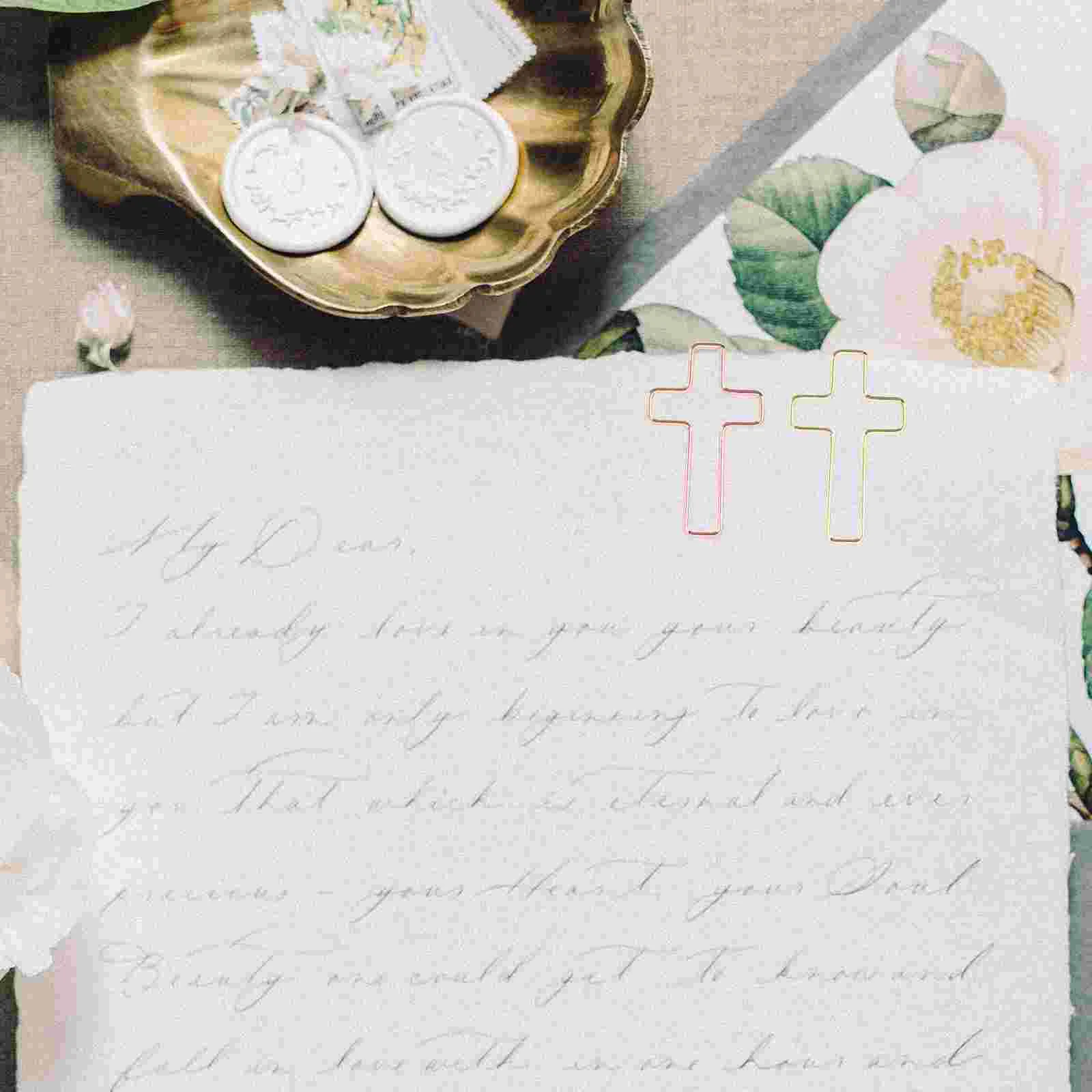 100 Pcs Cross Shaped Paper Clips Crucifix Wall Cross Catholic Decorative Creative Shaped Lovely File Clips Exquisite Document