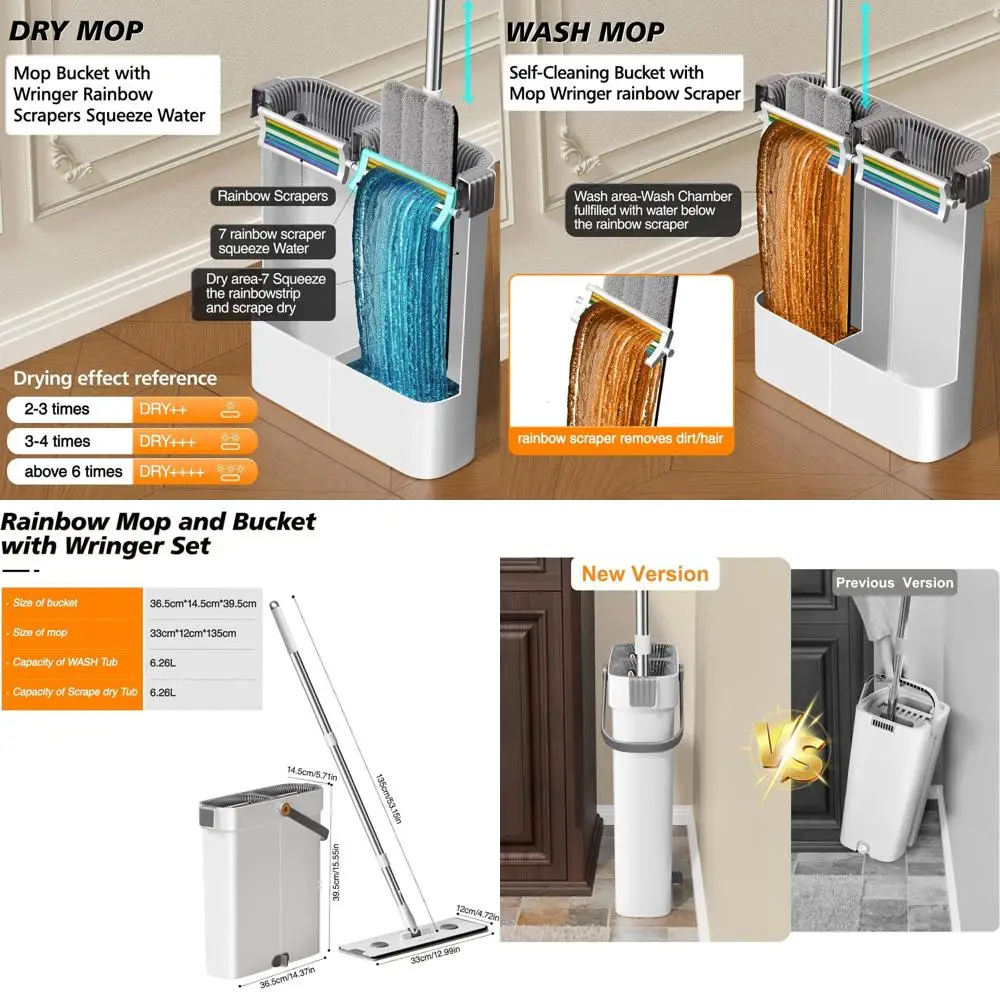 

Hands-Free Mop Bucket with Wringer for All Floors: Wet & Dry Cleaning System for Home