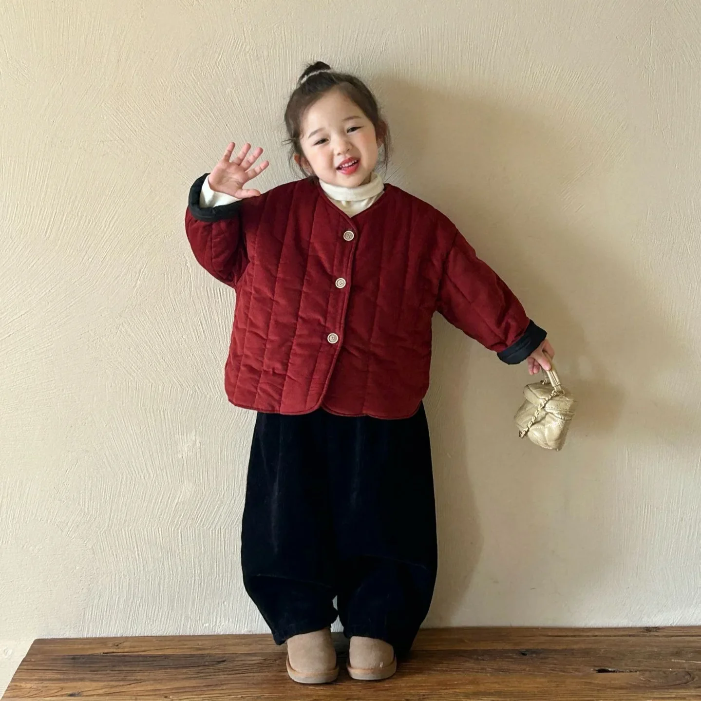 2024 Winter New Children's Clothing Korean Edition Children's Clothing Girls' Corduroy Cotton Jacket New Year Red Cotton Jacket