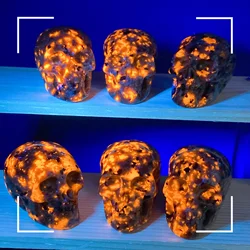 Natural Flame Stone Skull Quartz Crystal Skull Carving Decorative Statue Reiki Healing Home Decoration Collection Witchcraft