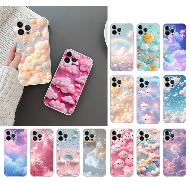 

Pink White Cloud Sky Rainbow Phone Case For iphone 16 15 14 Pro Max 16 15 14 13 12 Pro 15Plus 11