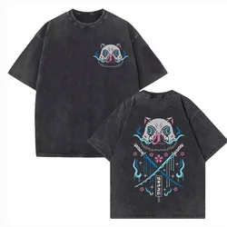 Japanese Anime Demon Slayer T Shirt Men Streetwear Graphic T Shirt Summer Washed Black Tshirt Harajuku Cotton Tees Tops