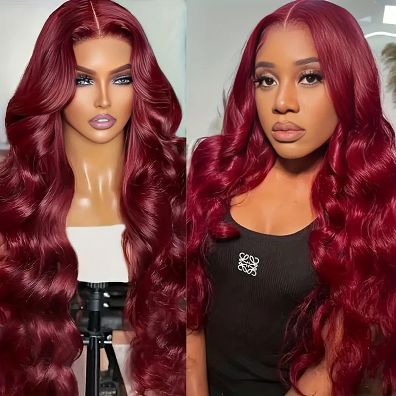 

30 inch 99j Burgundy Body Wave 13x4 Lace Front Wigs Human Hair Red 13x6 HD Lace Frontal Wig Burgundy Wig Colored Human Hair Wig